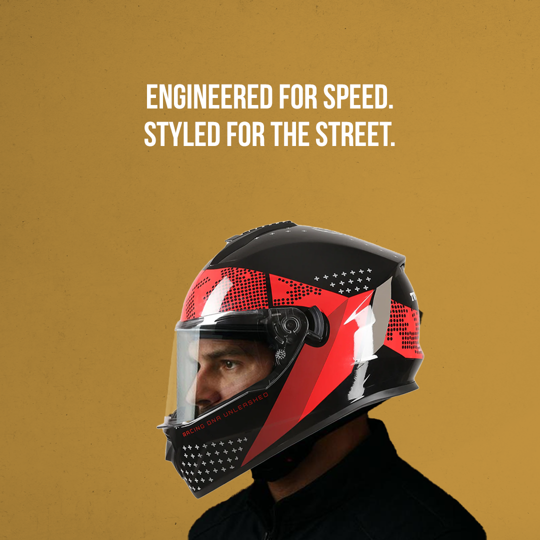 TVS Racing Phantom Series Full Face Dual Visor Helmet for Men | Premium Bike Helmets with ABS Shell, UV Paint | Quick Release System | Aerodynamic Design | DOT & ISI Certified (Black V1)